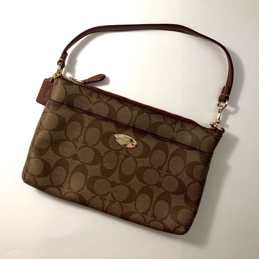 Coach Monogram Canvas Small Shoulder Clutch Bag